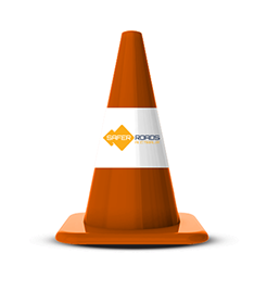 SaferRoads Australia safety cone with SaferRoads Australia on white band area